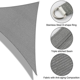 8' x 12' x 14.4' Triangle Sun Shade Sail Canopy UV Block Fabric Shelter Cloth Screen Awning for Outdoor Patio Garden - 185 GSM, 95% UV Block, Heavy Duty, Customized, Gray