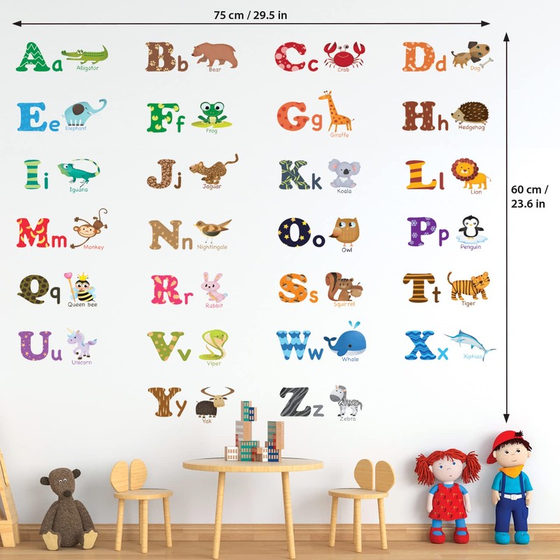 DECOWALL DS-8001 English Alphabet & Animals Wall Sticker for Living