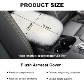 KVAEY Center Console Cover, 11.81"×7.87" Automotive Fluffy Plush Center Armrest Protector, Universal Furry Comfortable Center Console Pad for Cars Trucks SUVs, Car Accessories (White)