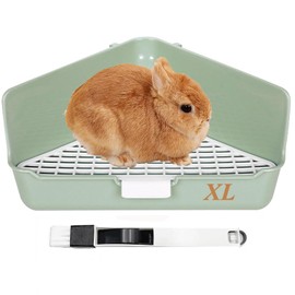 Pawsayes Rabbit Litter Box Small Rabbit Bedding Litter Box for Cage Pet Rabbits Guinea Pigs Hamsters Chinchillas Animal Rabbits Potty Trainer Corner Pan Litter Detachable Triangle Toilet (Green L)