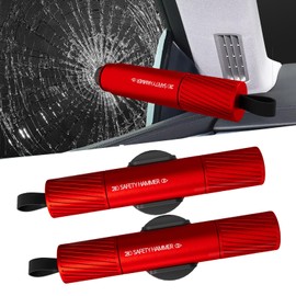 Omrisy 2 Pack Car Safety Hammer Car Window Breaker Seatbelt Cutter Emergency Escape Tool Car Glass Breaker for Land and Underwater Life-Saving Car Safety Kit Essentials Car Accessories (Red+Red)