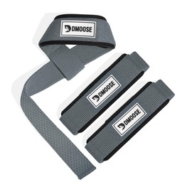DMoose Fitness Lifting Straps 24" (Pair) - 5mm Padded Wrist Straps for Weightlifting & Powerlifting - Cotton Lifting Strap with Silicone Grip for Men & Women - Deadlift Strap for Gym (Grey Silicone)