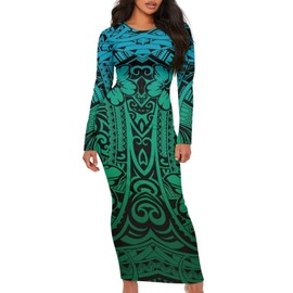 Hdjxbdhsv Hawaiian Polynesian Samoan Tribal Design Custom Women Maxi Dresses 2024 Fall Bodycon Dresses