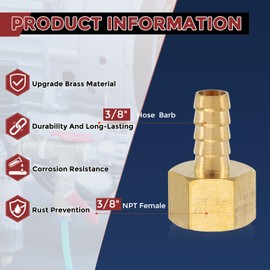 Kozelo Pack of 5 Brass Hose Barb Fittings Adapter Connector 3/8" Hose Barb to 3/8" NPT Female Fittings for Home Machines, Massage Bathtubs, Irrigation Systems, and Brewing Equipment