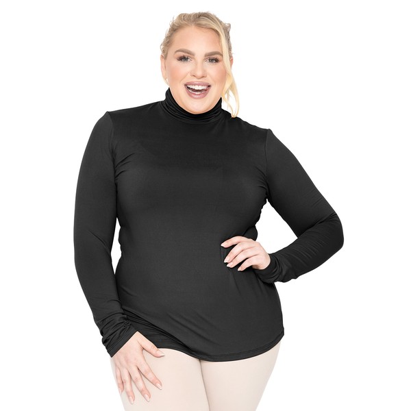 Women's Plus Size Long Sleeve Turtleneck Top Black 3X