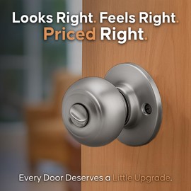 Copper Creek Colonial Privacy Interior Door Knob – ANSI Grade-3 Certified, Modern Heavy Duty Handle, Easy Install and Reversible for Bedroom, Bathroom and Closets – Satin Stainless (2 Pack)