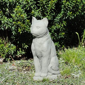 Vintage Sitting Cat: Solid Durable Stone Statue with Distressed Texture. Perfect Home Design & Sealed for Outdoor Use. Handcrafted USA. (Antique/Gray)