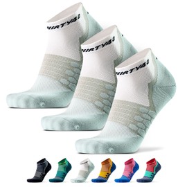 Thirty48 Calcetines de compresión de alto rendimiento para correr para hombres y mujeres | más compresión donde sea necesario, [3 pares] gris claro/blanco, Small