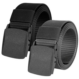 flintronic Men's Work Belt Nylon Canvas Belt, Tactical Belt, Adjustable Nylon Fabric Belt with Quick Release / No Metal Buckle, Quick Pass Through Airport Security, C-Black + Grey-A