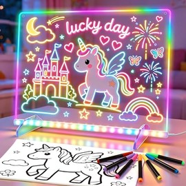 Cosmody LED Drawing Board for Kids, 16" LED Note Board with Color, 13 Glowing Effects and 4 Brightness Levels, Light Up Drawing Pad with 7 Markers&Tracing Paper, Birthday Gifts for Kids Age 4+