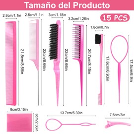 15PCS Peines para Peinar el Cabello Mujer, con 2 Velcro y 6 clips, Cepillo de Nailon para Cabell, Kit para TeñIr, Cepillos de Peine para Burlas para el Cabello, Cejas de Doble Borde de Nailon