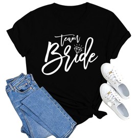 MAIHUN Womens Bride Shirt Team Bride Bridesmaid Tshirt Bachelorette Party Tee Top Black