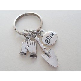 Shovel Charm Keychain with Work Gloves Charm, and Grow & Flower Charm, Community Volunteer Appreciation Keychain