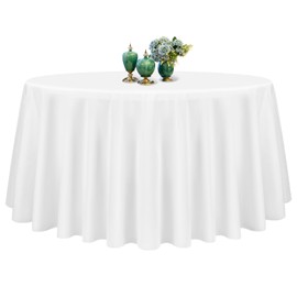 Showgeous Tablecloth White Round Tablecloth 228 cm Polyester Fabric Tablecloth Round Washable Tablecloth for Wedding Banquet Restaurant Buffet Parties Garden