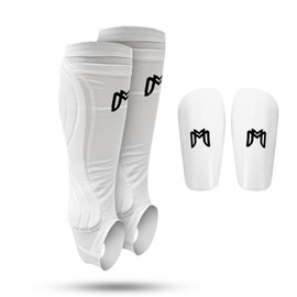 MediCaptain Soccer Shin Guard Sleeves with Padded Protection, Leg Guard for Adult and Teen Soccer Players, Compression Leg Sleeve for Soccer, Comes with Shin Guard, Shin Defender (White, Adult Small)