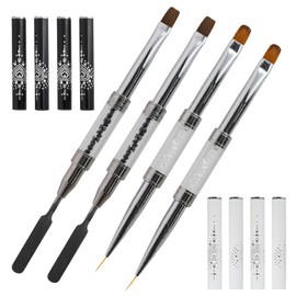 4 Pcs Hard Gel Nail Brush, Builder Gel Brushes for Nails Double Head Design for Designing Nails, Painting, Applying Diamonds(White)