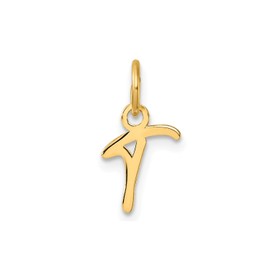 Jewelry Affairs 14K Yellow Gold Script Alphabet Initial Letter Charm Pendant, 14mm (Letter T)