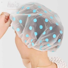 Hoy Dot Shower Cap Blue Hair Pack Cap Waterproof Hair Pack 4ea