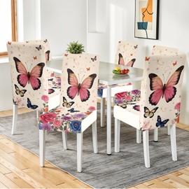 THISFIND DreamWings Butterfly Chair Covers - Pink Floral Print Elastic Slipcovers, Boho Decor for Living Room, Thick Fabric Pet Hair Resistant