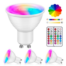 4 Pack 5W GU10 Dimmable Multicolor LED Spotlight, Color Changing Bulb with Remote Control, Beam Angle 120°, RGB+Warm White Reflector Bulb for Daily Lighting and Mood Lighting