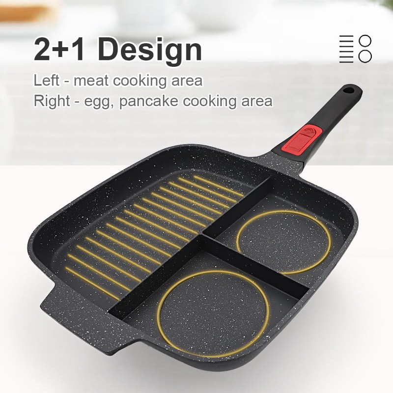 Bobikuke 3 in 1 Grill Pan for Stove Tops with