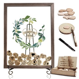 Y&K Homish Wedding Guest Book Alternative , Rustic Wedding Decorations for Reception , Favors for Guests 80 Hearts Green Wreath (Transparent &Brown)