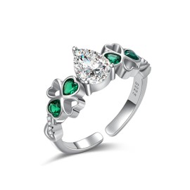 AENEAS Shamrock Ring for Women Sterling Silver St Patricks Rings Day Lucky Green Clover Adjustable Open Ring with Infinity Symbol Irish Jewelry Gifts for Her