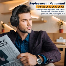 Protein Leather Headband Pad Compatible with Bose QC45 QC35 QC35 II Headphones (Dark Gray)