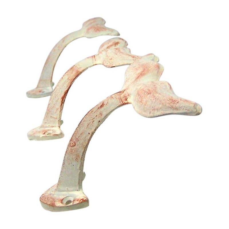 Wowser Rustic White Cast Iron Whale Tail Wall Hooks, 4