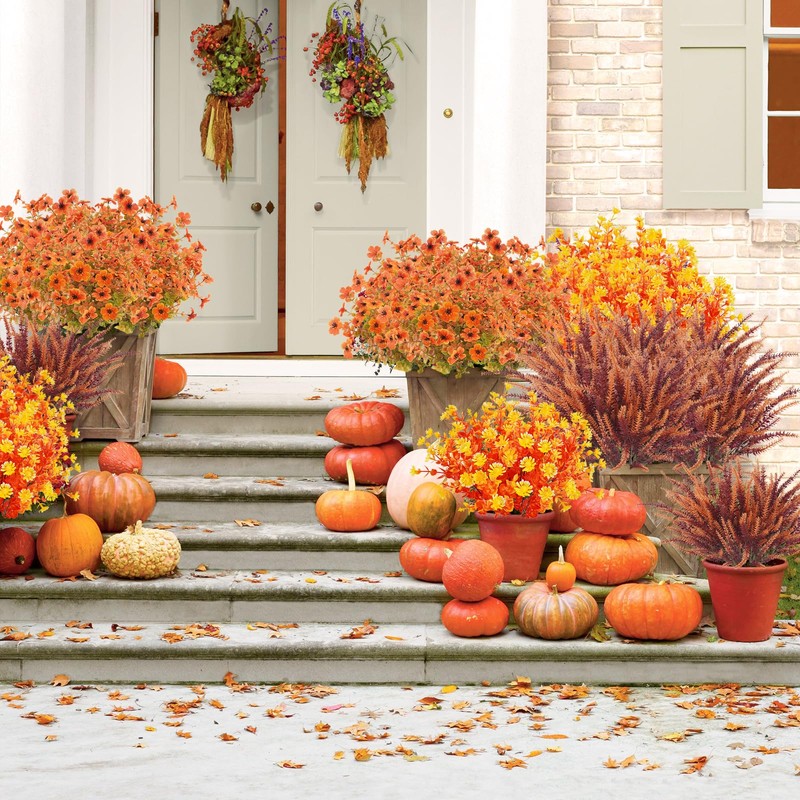 Dehoxara 16PCS Artificial Fall Flowers Outdoor Faux Autumn Lavender Plants