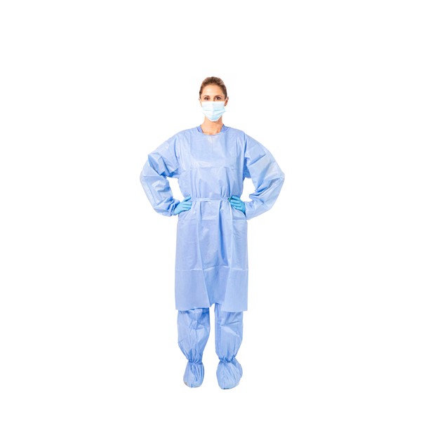 Disposable Isolation Gown X-Large Blue SMS Lab Gowns Elastic Cuff
