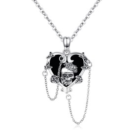 TwoAnts Men's Necklace 925 Sterling Silver Black Onyx Punk Pendant Dark Series Gothic Jewellery Gifts for Women Girls, Sterling Silver