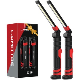 LAIMITTOS Rechargeable Work Light 2500mAh Magnetic LED Work Light Flashlight Mechanic Light Tool for Men Him, Foldable Lamp with Hook for Car Repair Emergency BBQ Grill (2 Pack)