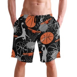 visesunny Cool Basketball Pattern Summer Men's Swim Trunks Quick Dry Bathing Suits Beach Holiday Party Board Shorts