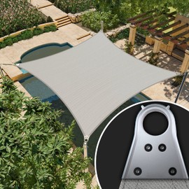 Amgo 12' x 12' Grey Square Super Ring Sun Shade Sail UPF50+ AGSRRG Canopy Awning Shades for Patio, Commercial Standard, 260 GSM Heavy Duty, 98% UV Blockage, 5 Years Warranty (We Customize)