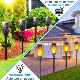 LazyBuddy Solar Lights Outdoor, Large Size Solar Torch Light with Flickering Flame, IP65 Waterproof Realistic Fire Effect Tiki Torches for Garden, Patio, Pathway Decor (8-Pack Value Set)