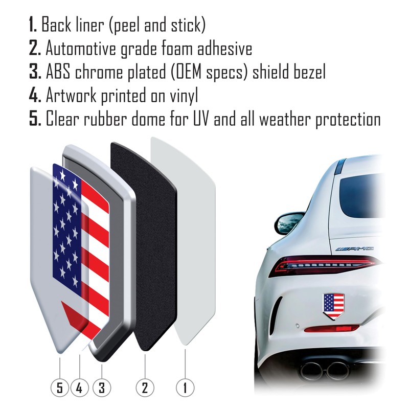 USA Black Monochrome American Flag Car Auto Chrome Emblem Decal