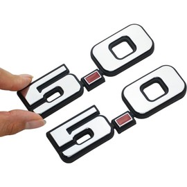 2Pc 5.0 Emblem Liter Door 3D Fender Side Adhesive Badge Plate Right Left Sticker Replacement for 1979-1993 150 (Silver Red)