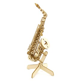 ki-gu-mi Saxophone Pen Stand - Enjoyable Wooden 3D Puzzle, DIY Craft Kit for Elementary School Students and Adults, Educational Toy for Boys and Girls, 3D Art, Great Gift for Adults