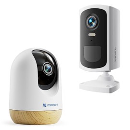 MUBVIEW 5MP Plug-in Security Camera Indoor + 2K Smart Battery Camera 2.4Ghz WiFi, Cameras for Home Security with Spotlight&Siren Alarm, 2-Way Audio, Color Night Vision, Motion Detection