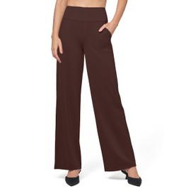 Willit Women's Yoga Pants Wide Leg Pants Stretch Dress Pants Work Casual Pants with Pockets High Waist 30" Brown XL