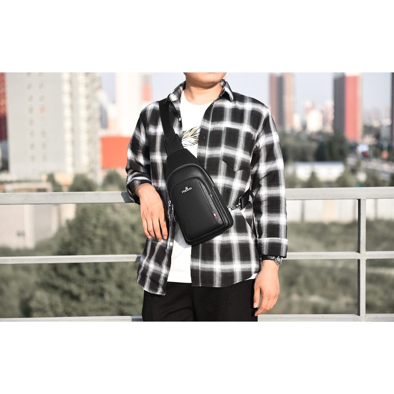 FSD.WG Men's Body Bag, Leather, Crossbody Bag, One Shoulder Bag,