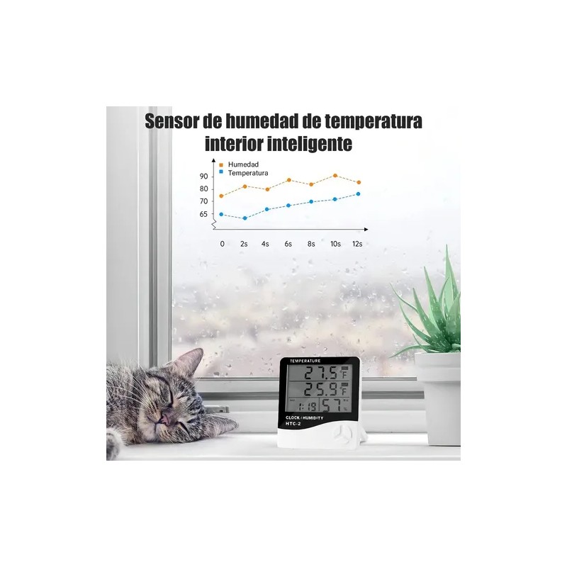 Termómetro Higrómetro Digital Interior Reloj Alarma Htc-2