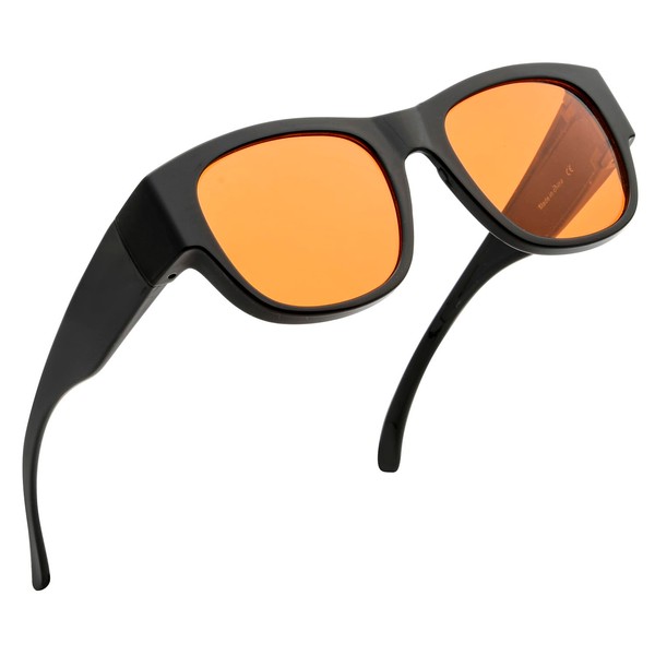 Se adapta a encima de la computadora anteojos con tintado naranja, Black-100% Blue Light Blocking, Talla unica
