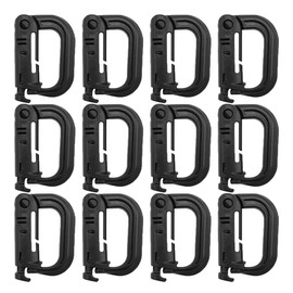 HOUSON 12pcs Tactical Hanging Belt Webbing Carabiner Buckle Molle Strap Nylon Snap Hook Clip, Keychain Keyholder Ring Tactical Backpack Molle Clip for Climbing Hiking Outdoor （Black）