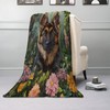 Kibue Cute German Shepherd Dog & Flowers Blanket - Soft