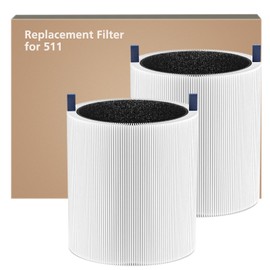 2 Pack 511 Replacement Filter Compatible with Blueair Blue Pure 511 Air Purifier, H13 True HEPA Filters with Particle and Activated Carbon Replacement Filter (Not Fit for 511 Auto)