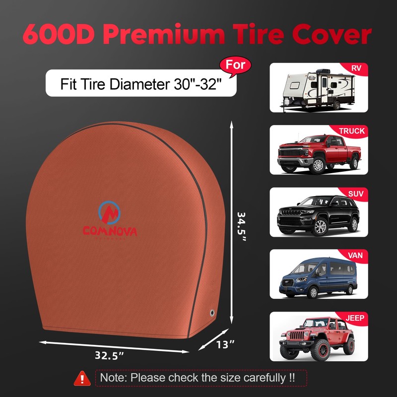 Comnova RV Tire Covers 2 Pack - 600D Tough Tire