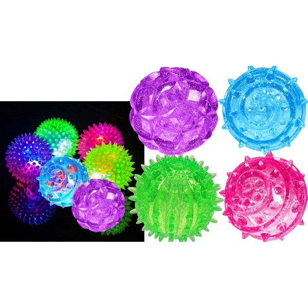JA-RU Light Up Rubber Spike Balls (Pack of 4 with