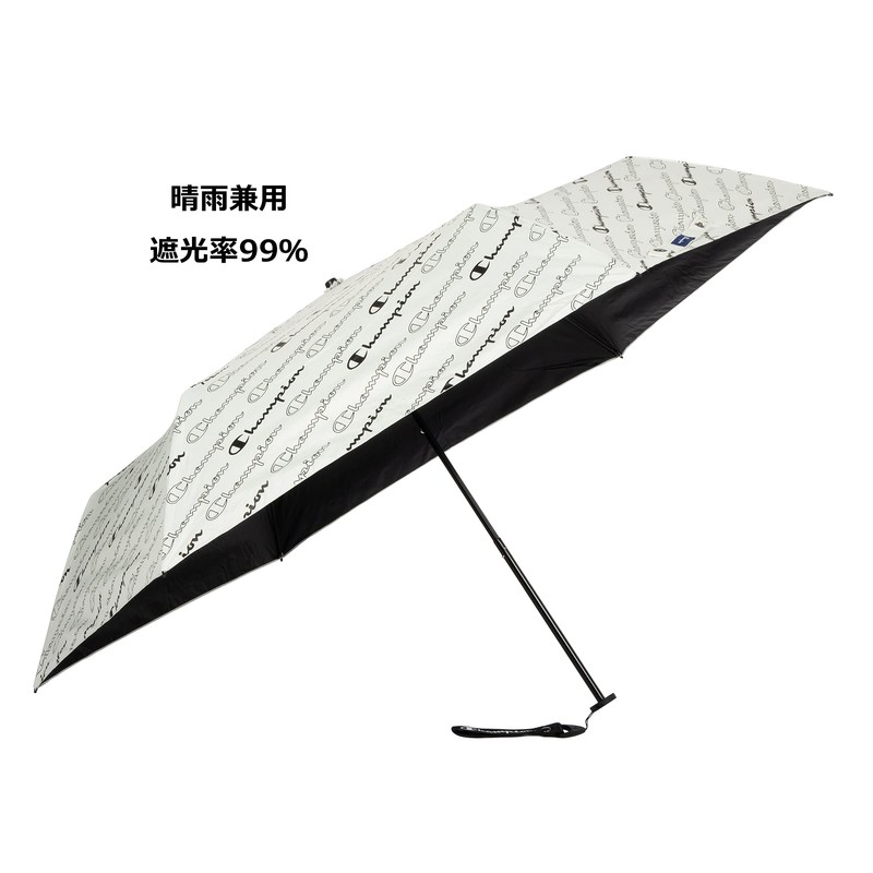 Champion CHU25MN55 Mini Folding Umbrella, Off-White, Logo Pattern, 21.7 inches